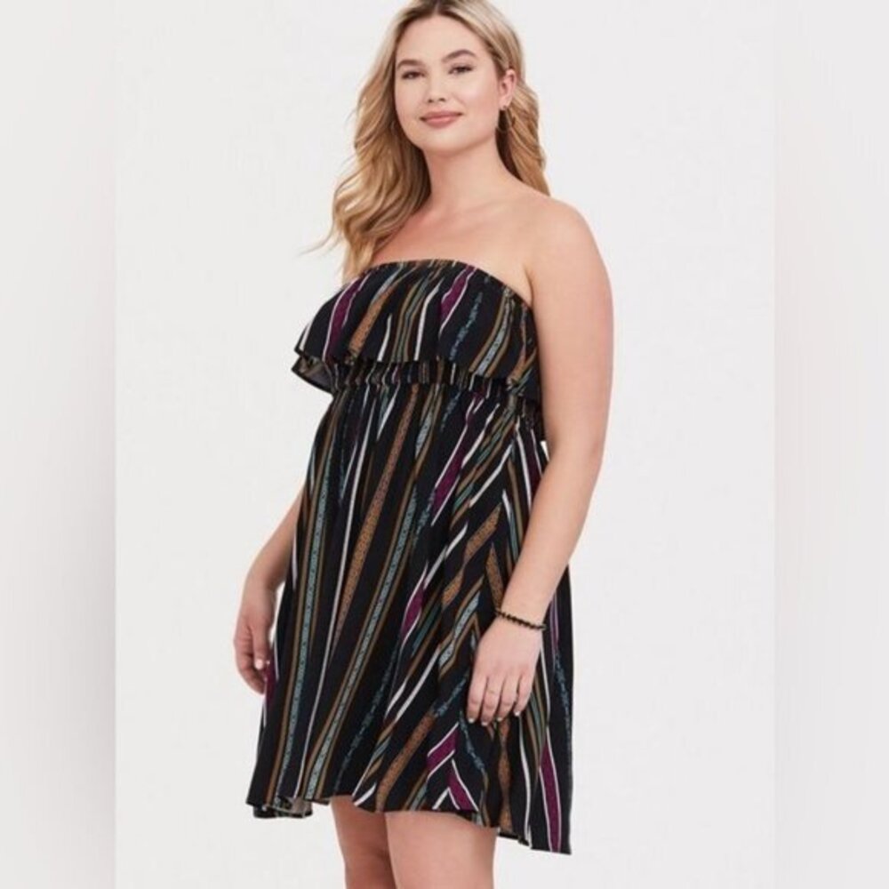 Women’s torrid 2 Black & Jewel Stripe Challis Sleeveless Ruffle Skater Dress